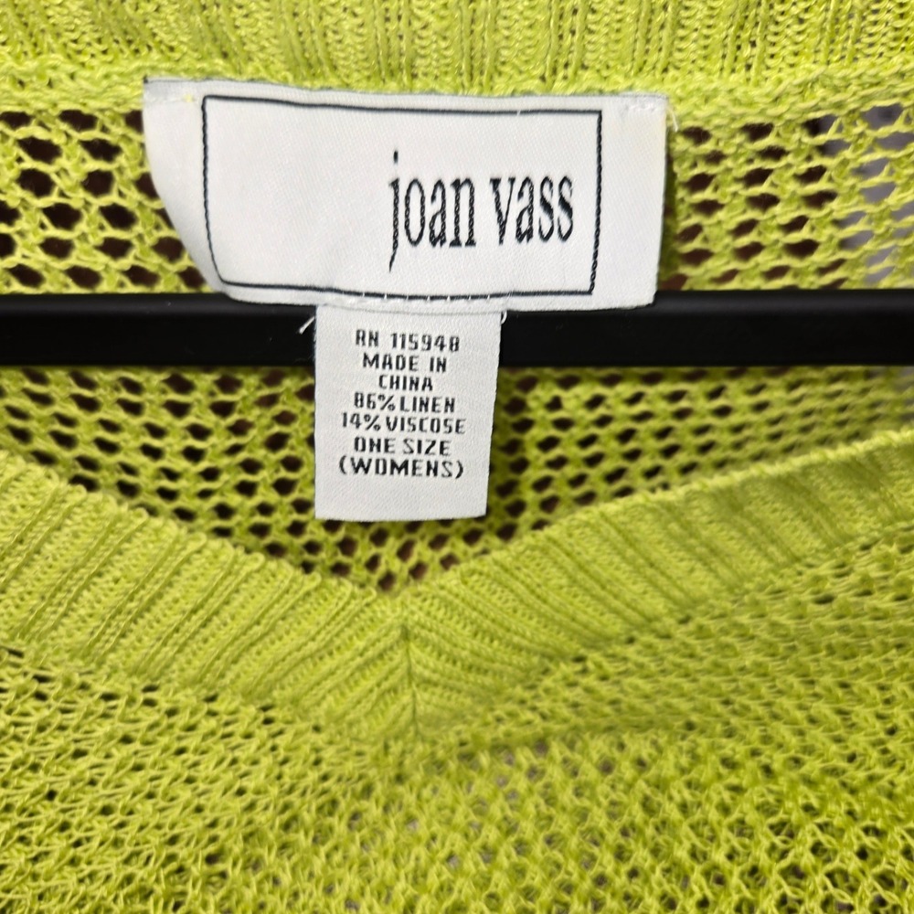 Joan Vass Lime Green Linen Blend Open Knit Poncho Sweater V-Neck One Size Womens - Picture 4 of 4